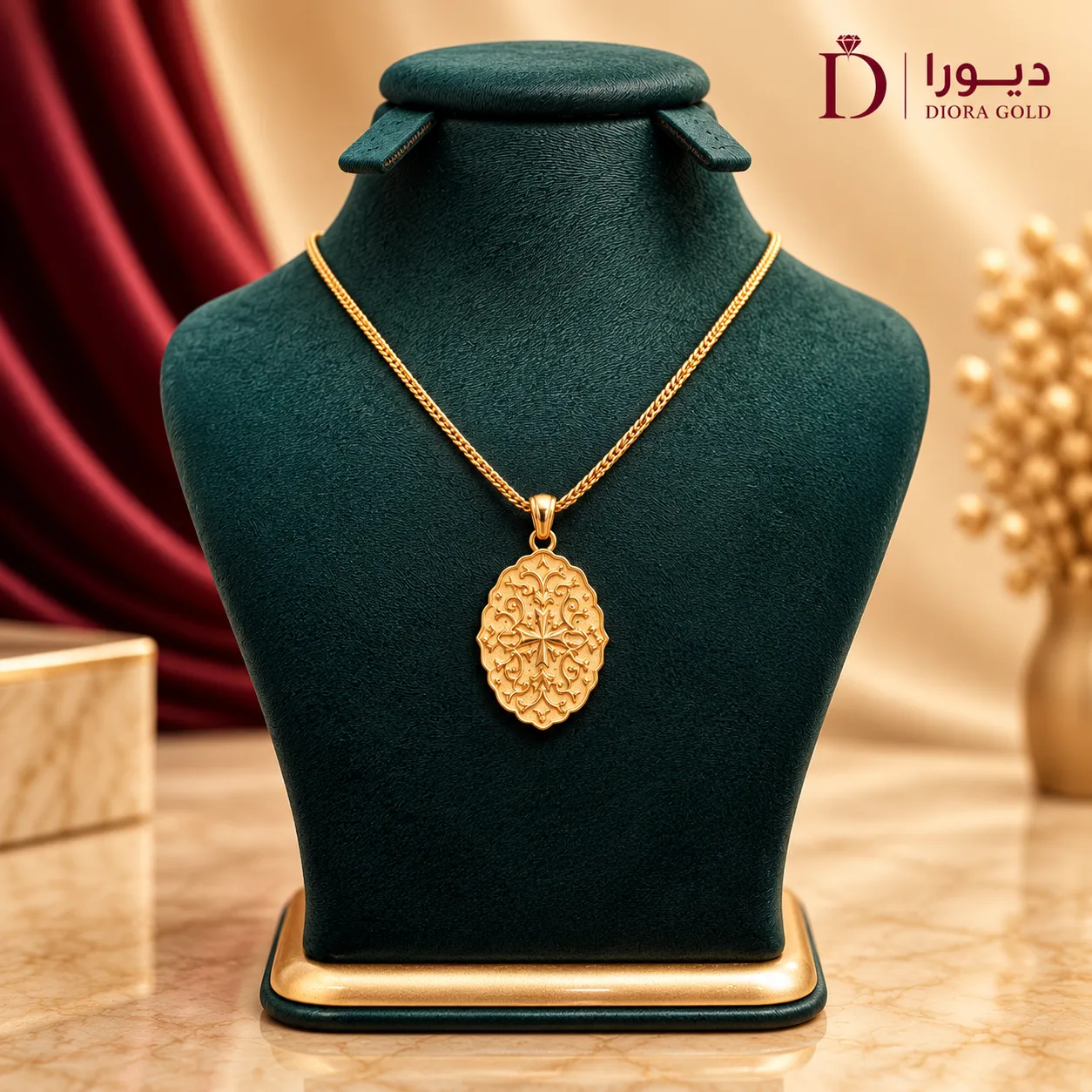 گردنبند طلای پلاک بیضی طرح اسلیمی گردنبند طلای پلاک بیضی طرح اسلیمی
